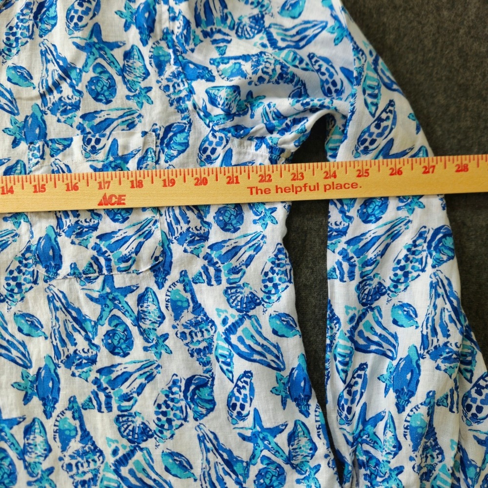 Lilly Pulitzer Sz XL Sea View Seashell Starfish 100% Linen Beachy Coastal Travel - Picture 6 of 8